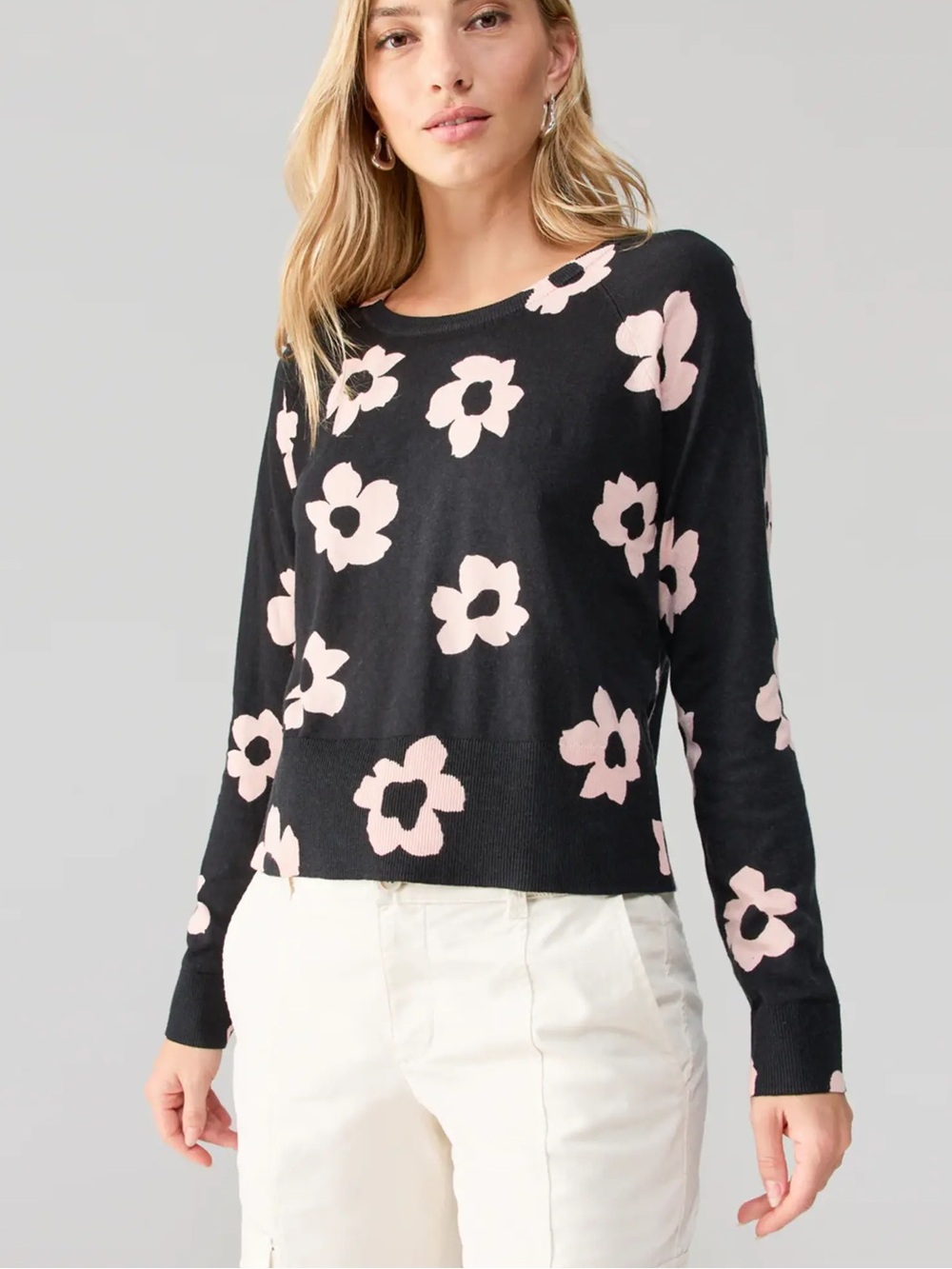 Black Sweater with Pink Floral Print